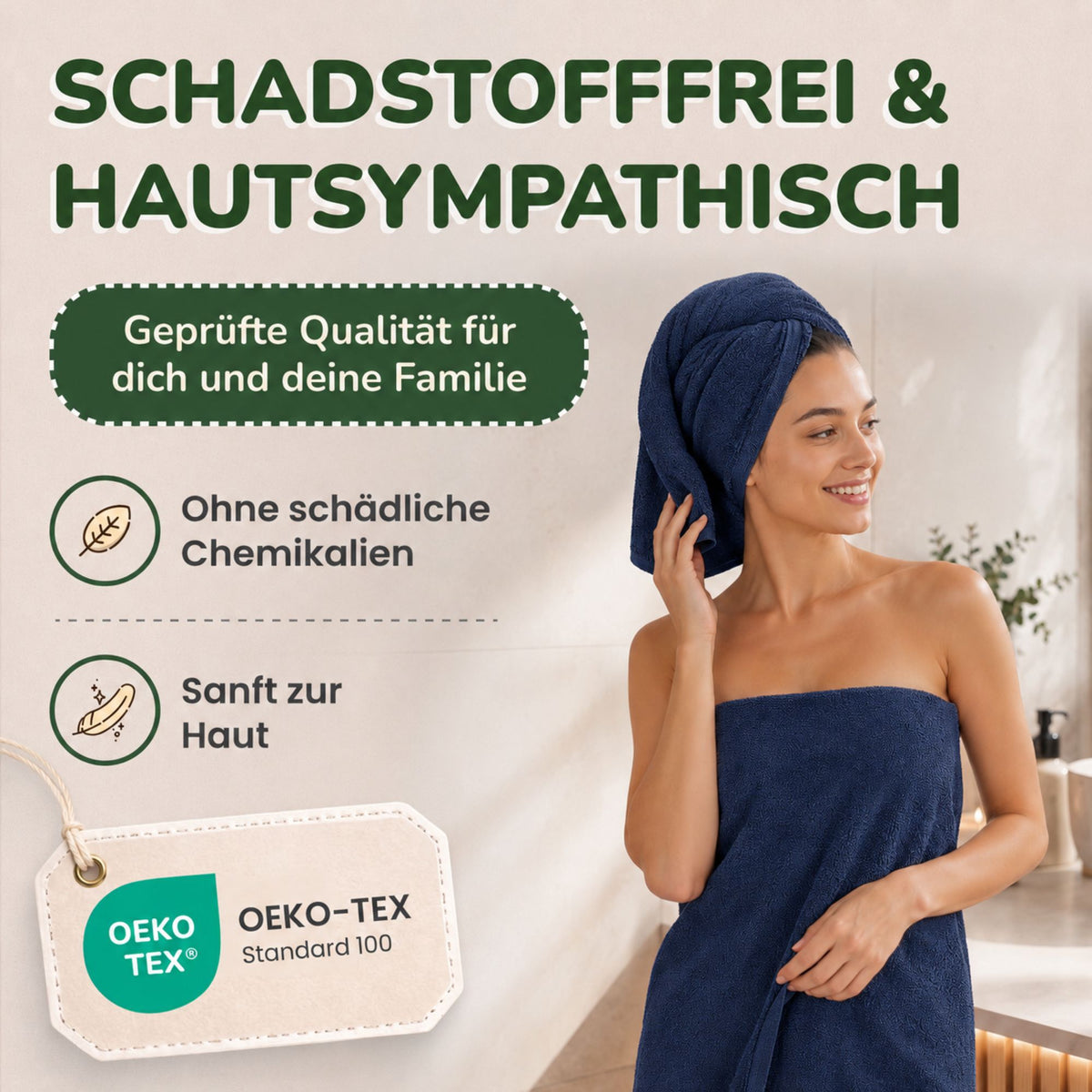 Duschtücher im 2er Set – 100% Baumwolle, 70 x 140 cm, weich und saugfähig