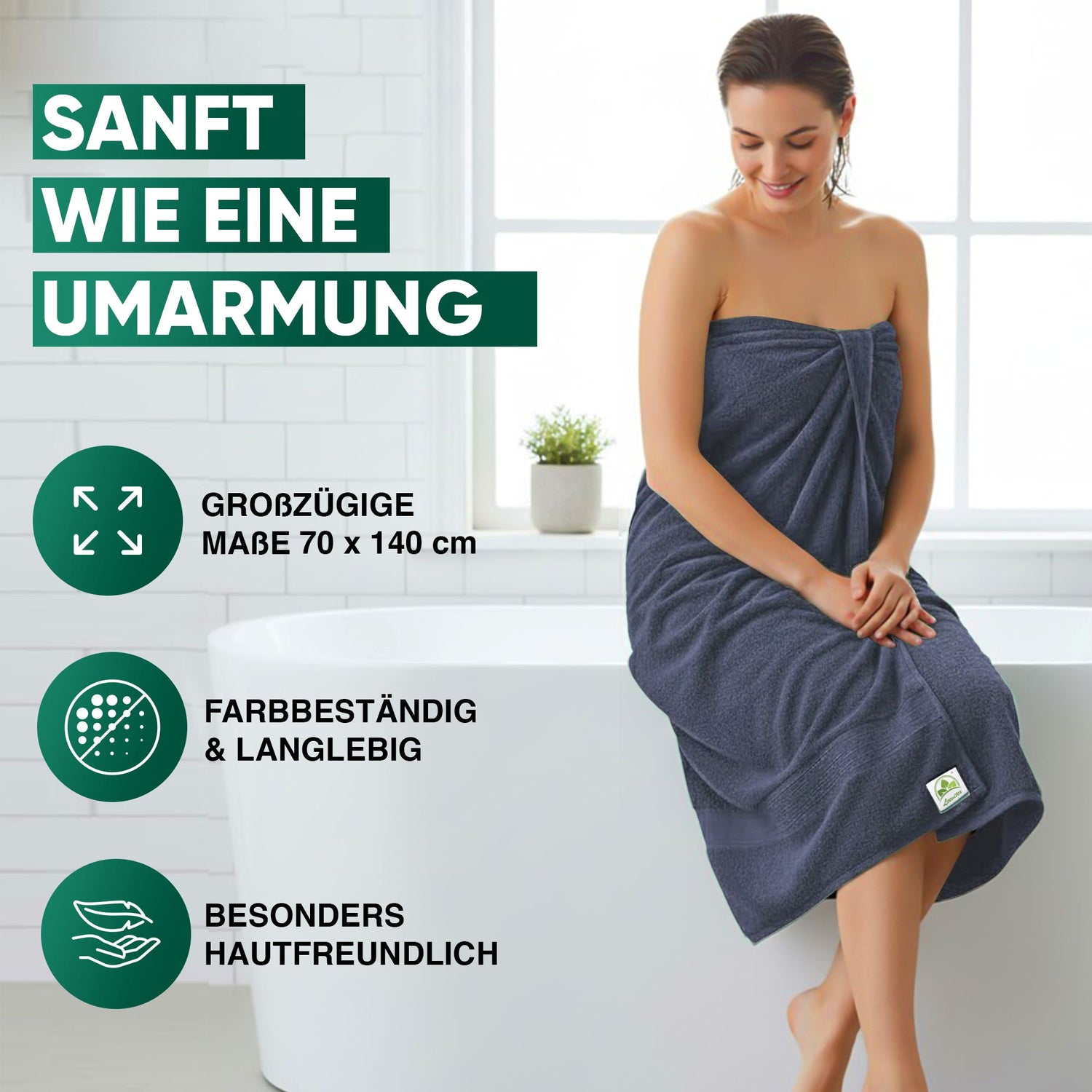 Duschtücher im 2er Set – 100% Baumwolle, 70 x 140 cm, weich und saugfähig