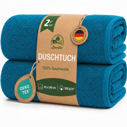 Duschtücher im 2er Set – 100% Baumwolle, 70 x 140 cm, weich und saugfähig