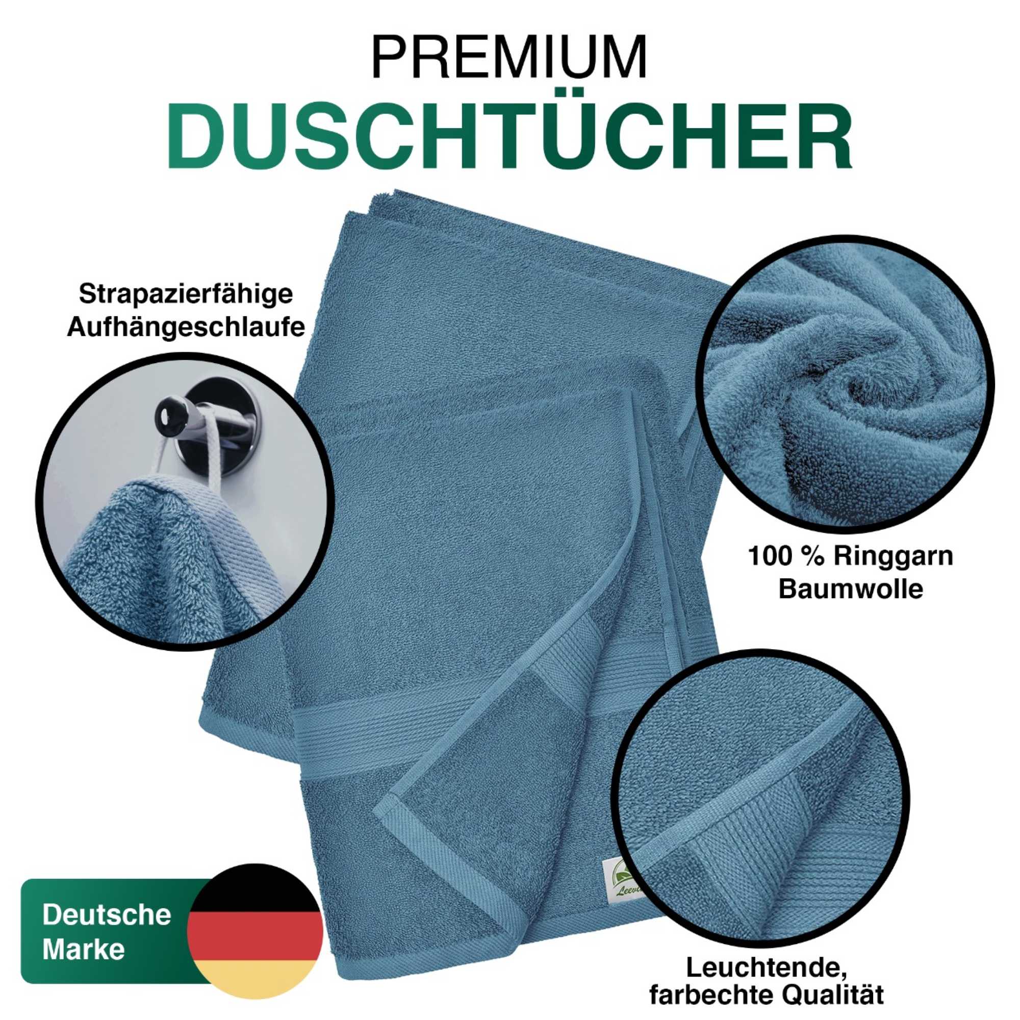 Duschtücher im 2er Set – 100% Baumwolle, 70 x 140 cm, weich und saugfähig
