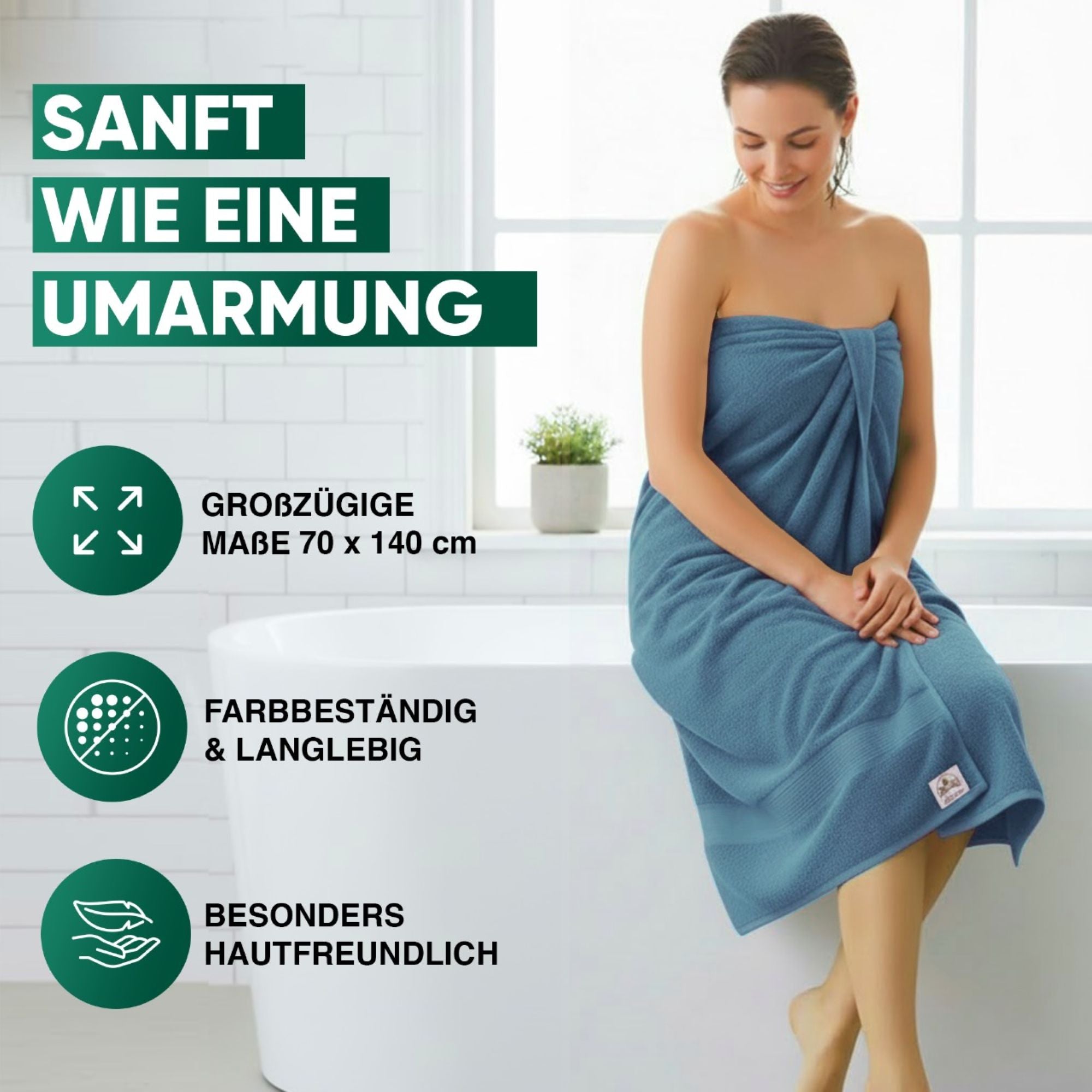 Duschtücher im 2er Set – 100% Baumwolle, 70 x 140 cm, weich und saugfähig