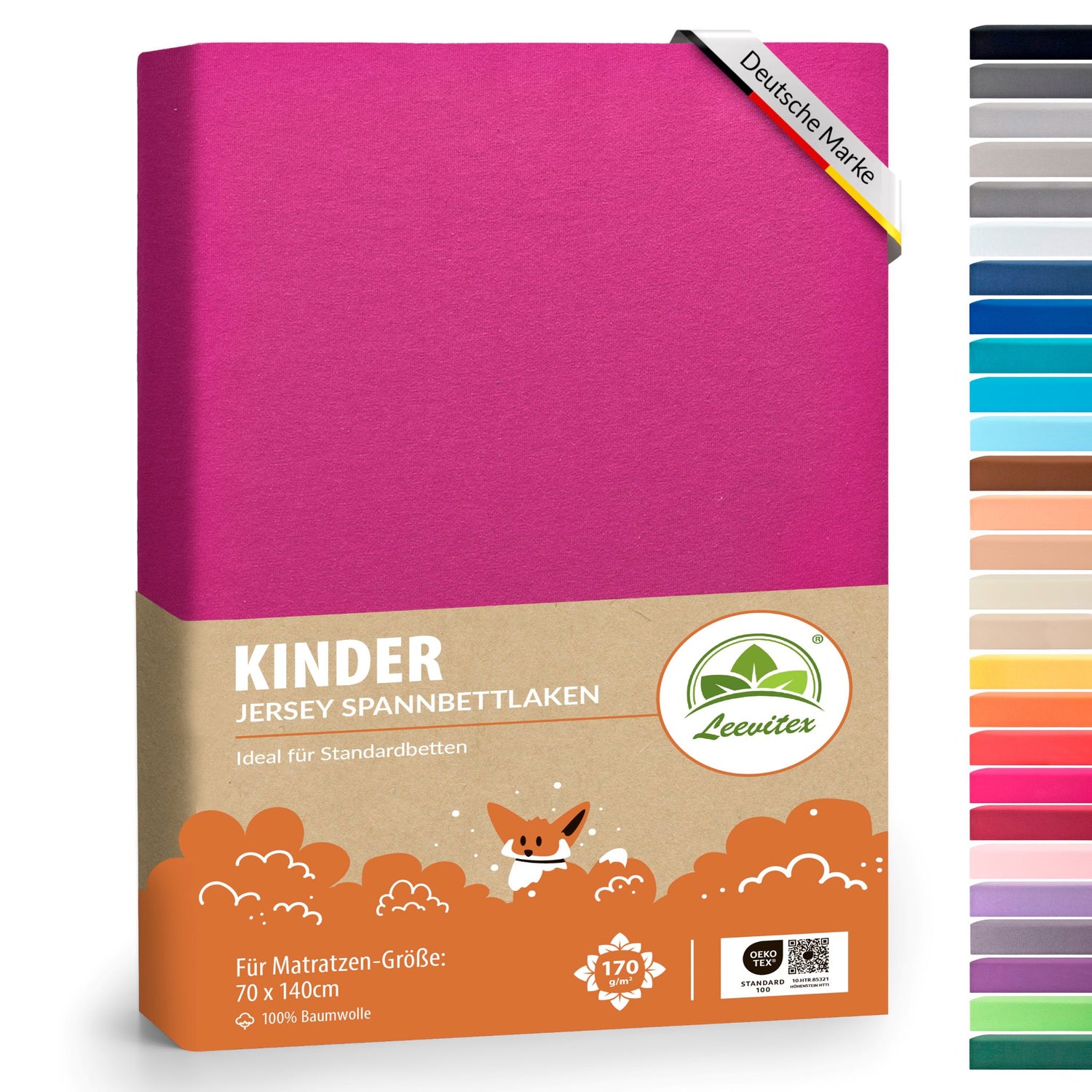 Kinder Spannbettlaken 70 x 140 cm von Leevitex im 1er Pack – 100% Jersey-Baumwolle,