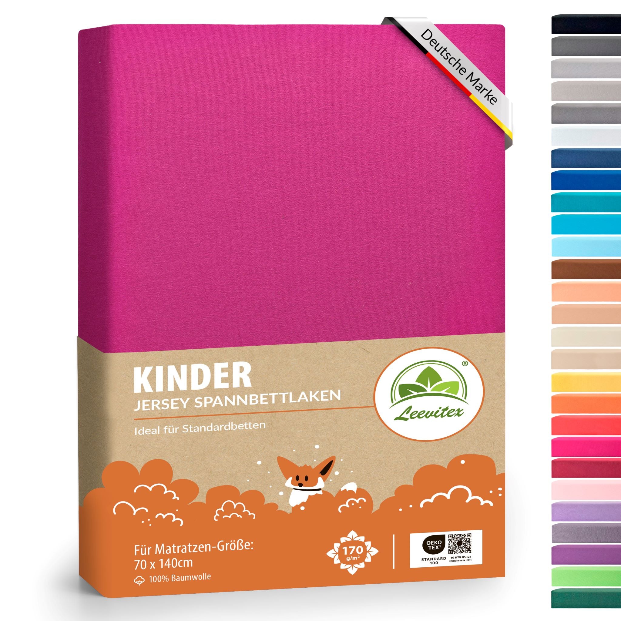 Kinder Spannbettlaken 70 x 140 cm von Leevitex im 1er Pack – 100% Jersey-Baumwolle,
