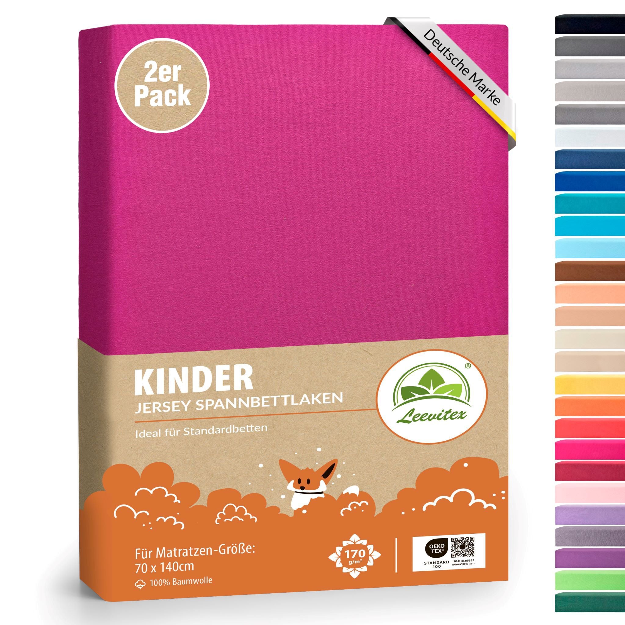 Kinderspannbettlaken von Leevitex im 2er Pack – 100% Jersey-Baumwolle, 70 x 140 cm