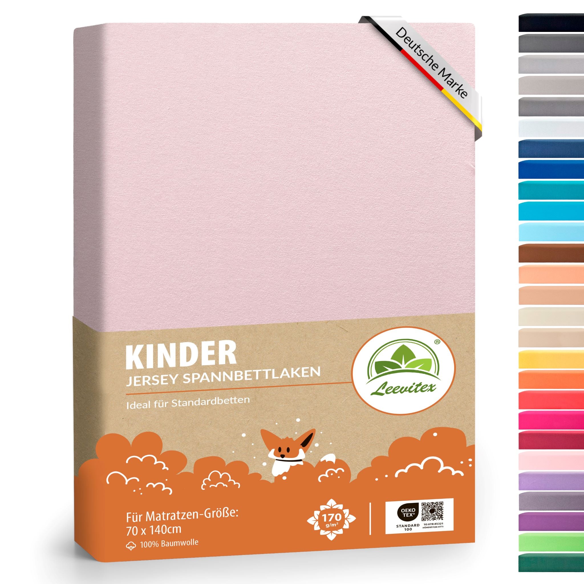 Kinder Spannbettlaken 70 x 140 cm von Leevitex im 1er Pack – 100% Jersey-Baumwolle,