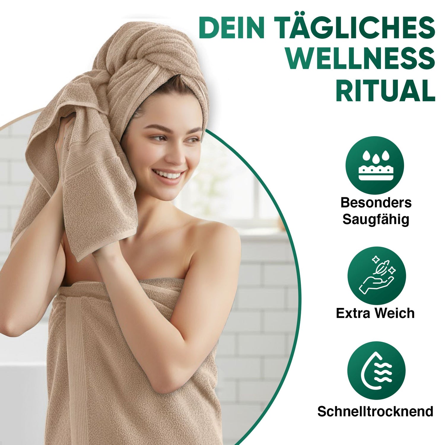 Duschtücher im 2er Set – 100% Baumwolle, 70 x 140 cm, weich und saugfähig