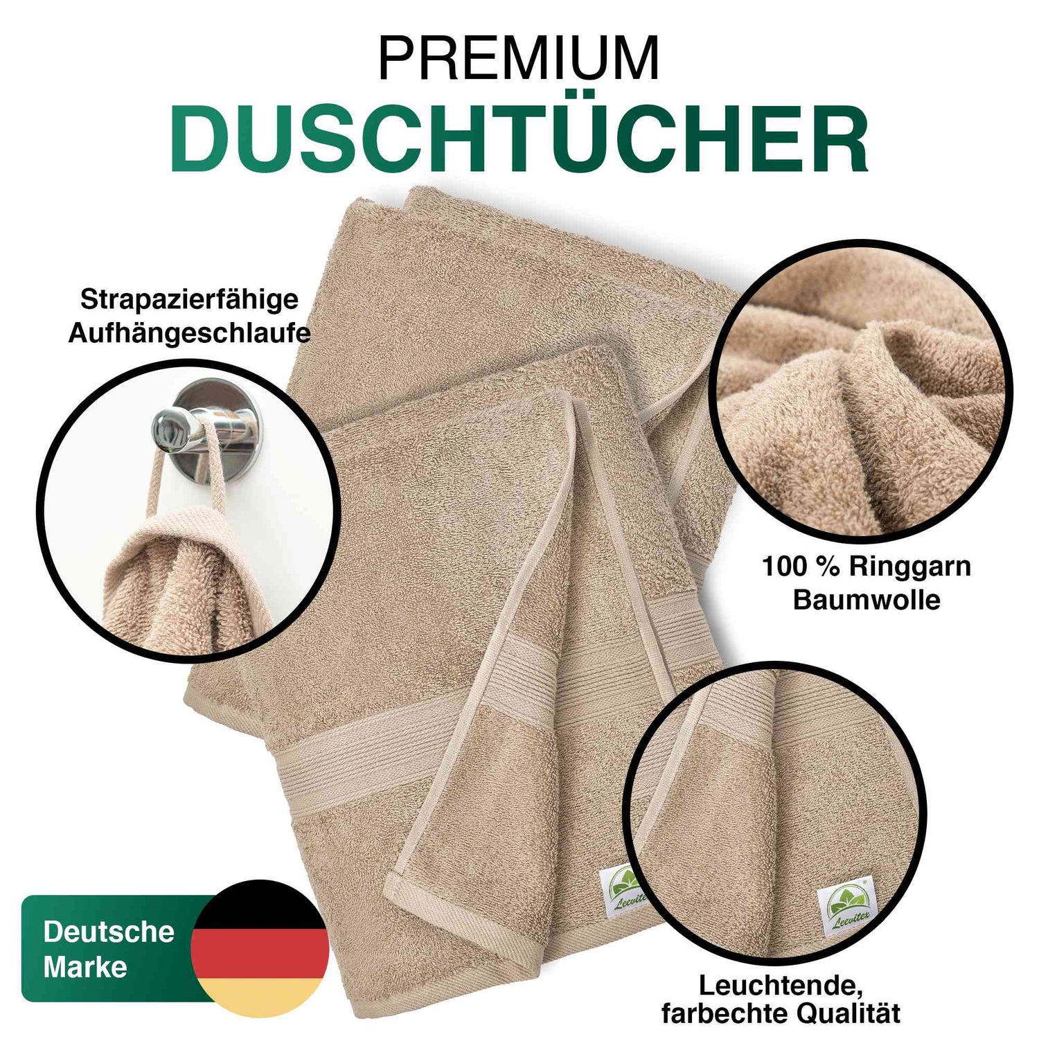 Duschtücher im 2er Set – 100% Baumwolle, 70 x 140 cm, weich und saugfähig