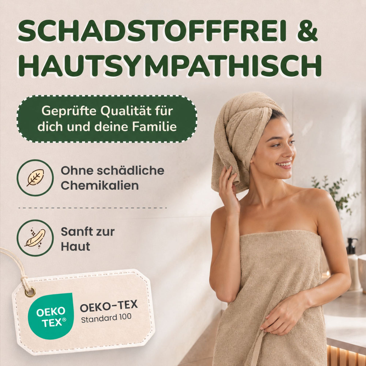 Duschtücher im 2er Set – 100% Baumwolle, 70 x 140 cm, weich und saugfähig