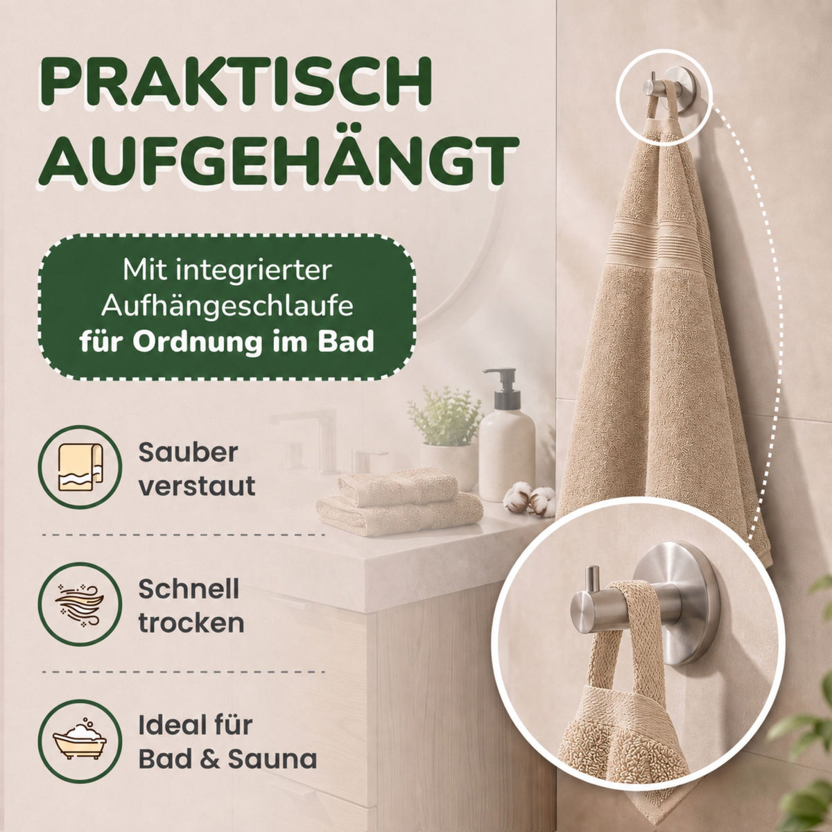 Duschtücher im 2er Set – 100% Baumwolle, 70 x 140 cm, weich und saugfähig