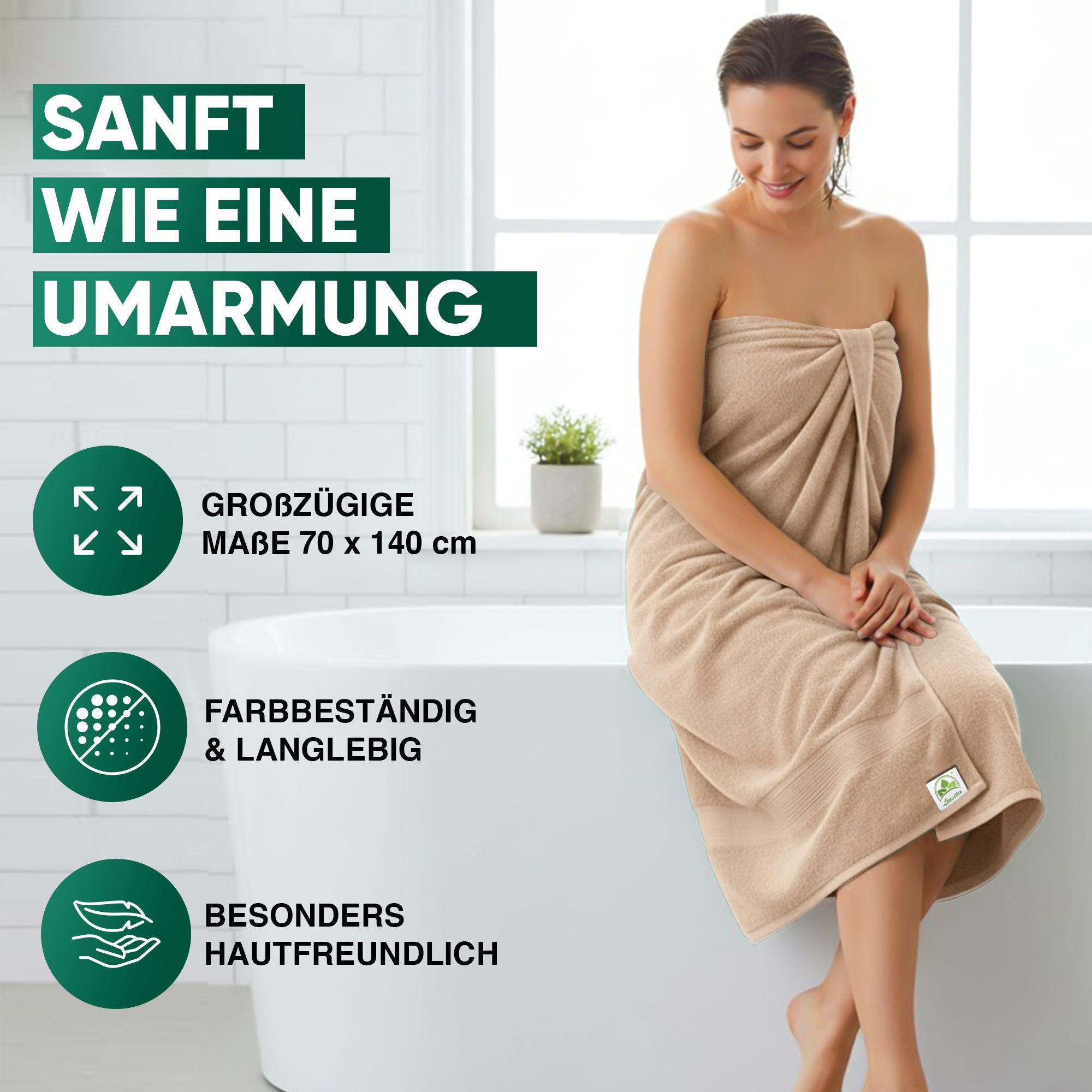 Duschtücher im 2er Set – 100% Baumwolle, 70 x 140 cm, weich und saugfähig