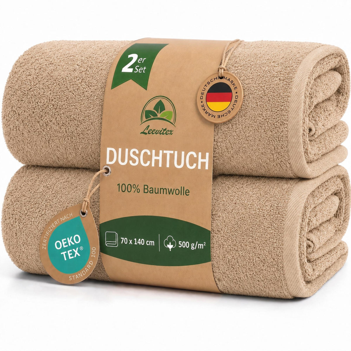 Duschtücher im 2er Set – 100% Baumwolle, 70 x 140 cm, weich und saugfähig