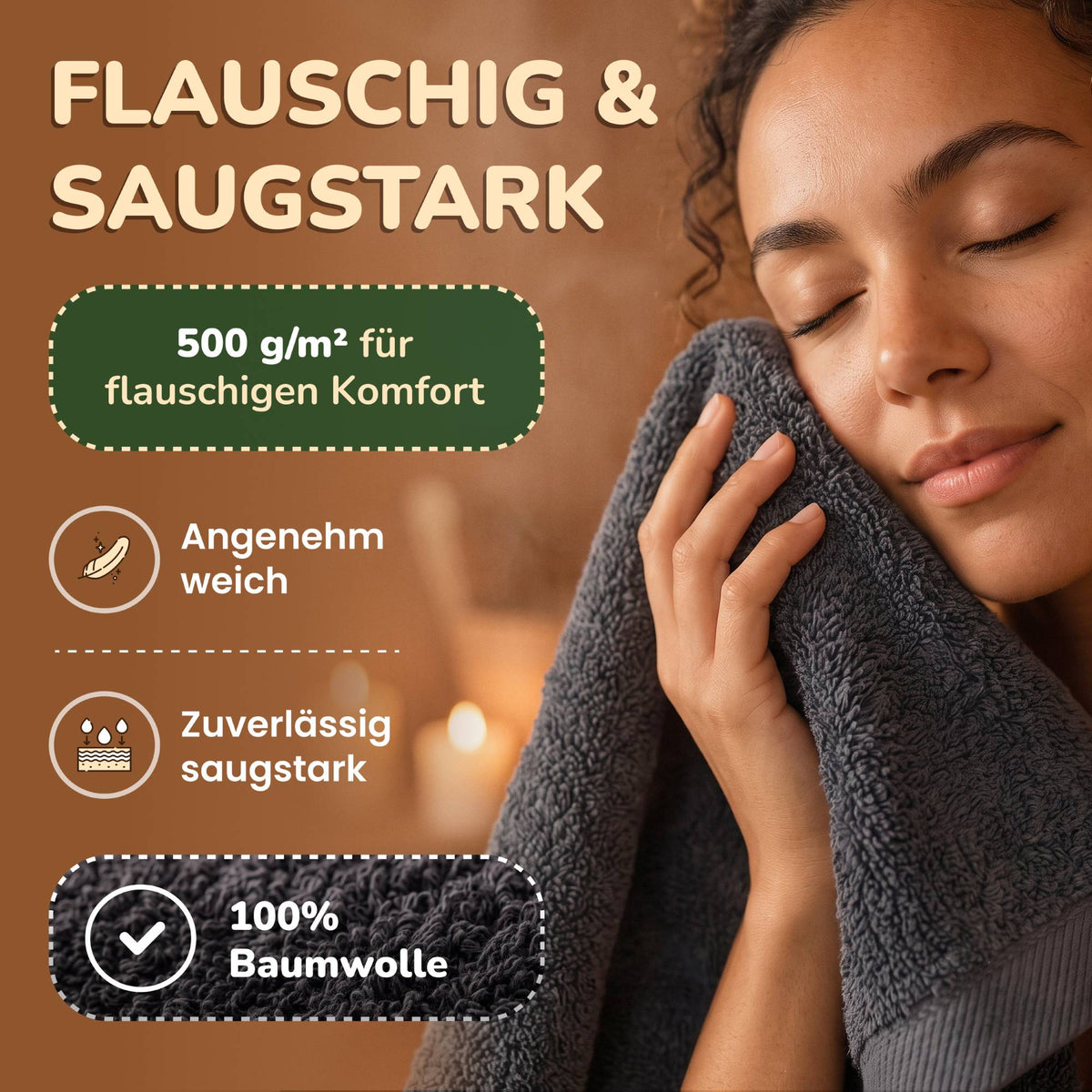 Saunatücher aus 100% Baumwolle im 1er Set – 80 x 200 cm, weich und saugfähig