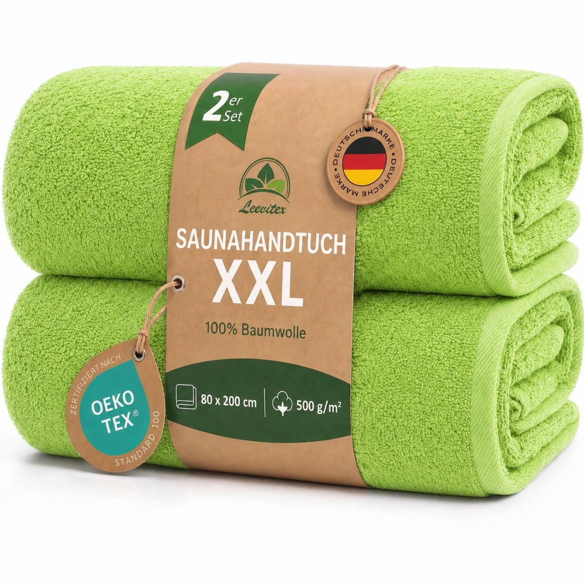 Saunatücher aus 100% Baumwolle im 2er Set – 80 x 200 cm, weich und saugfähig