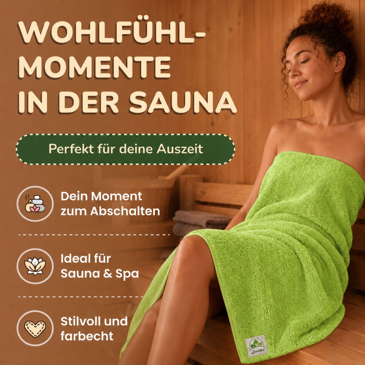 Saunatücher aus 100% Baumwolle im 1er Set – 80 x 200 cm, weich und saugfähig