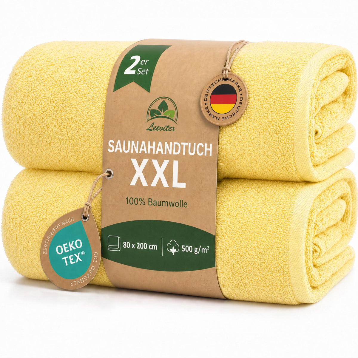 Saunatücher aus 100% Baumwolle im 2er Set – 80 x 200 cm, weich und saugfähig