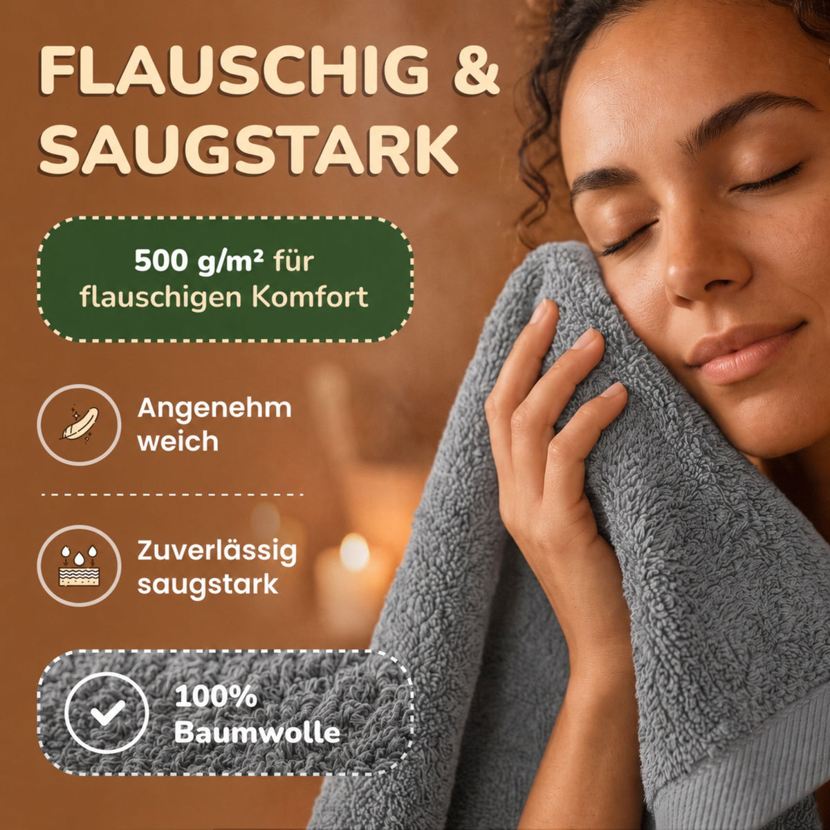 Saunatücher aus 100% Baumwolle im 1er Set – 80 x 200 cm, weich und saugfähig