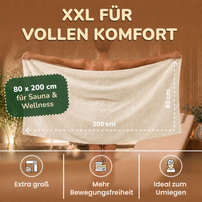 Saunatücher aus 100% Baumwolle im 1er Set – 80 x 200 cm, weich und saugfähig