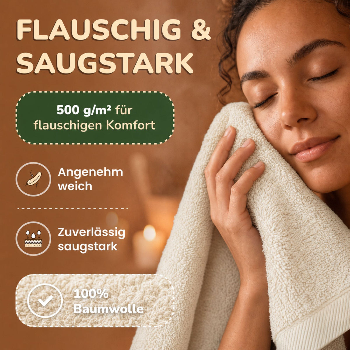 Saunatücher aus 100% Baumwolle im 1er Set – 80 x 200 cm, weich und saugfähig