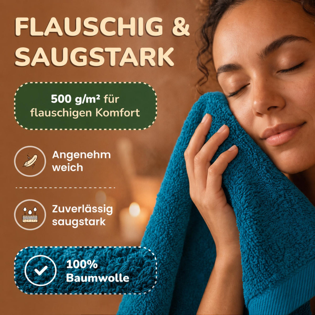 Saunatücher aus 100% Baumwolle im 1er Set – 80 x 200 cm, weich und saugfähig