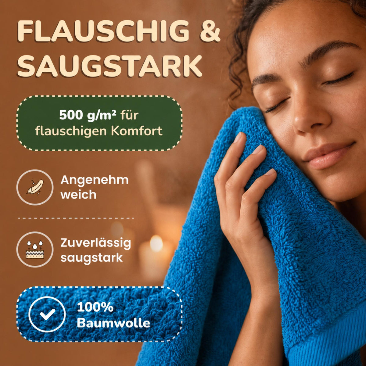 Saunatücher aus 100% Baumwolle im 1er Set – 80 x 200 cm, weich und saugfähig