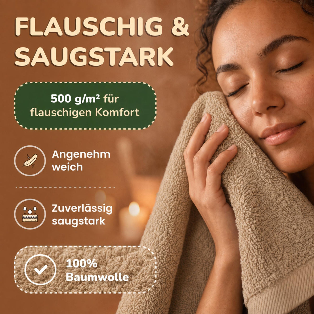 Saunatücher aus 100% Baumwolle im 1er Set – 80 x 200 cm, weich und saugfähig