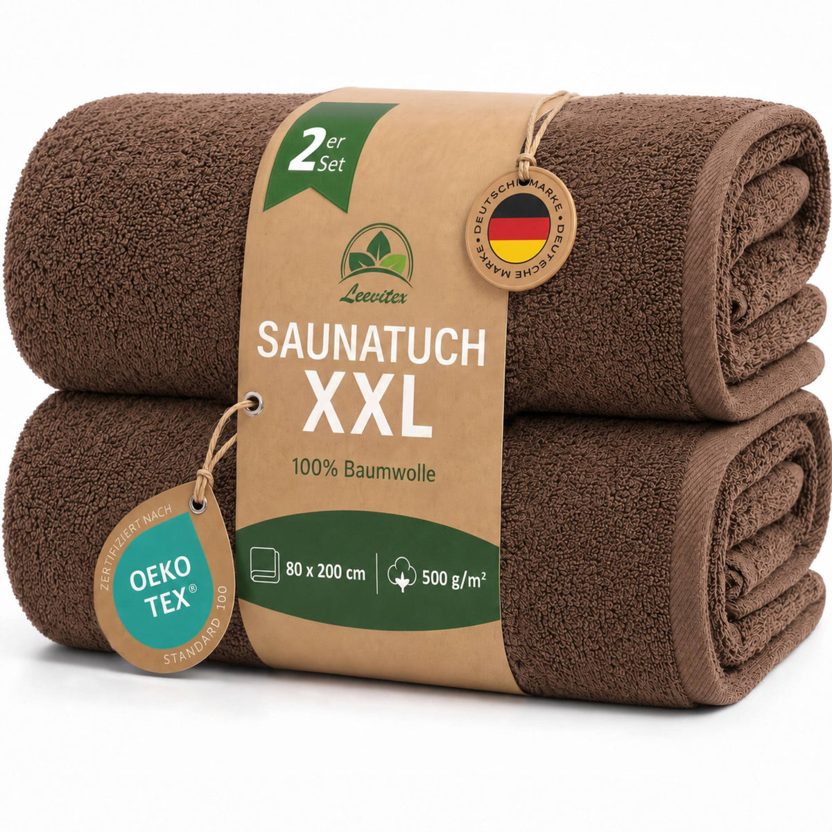 Saunatücher aus 100% Baumwolle im 2er Set – 80 x 200 cm, weich und saugfähig