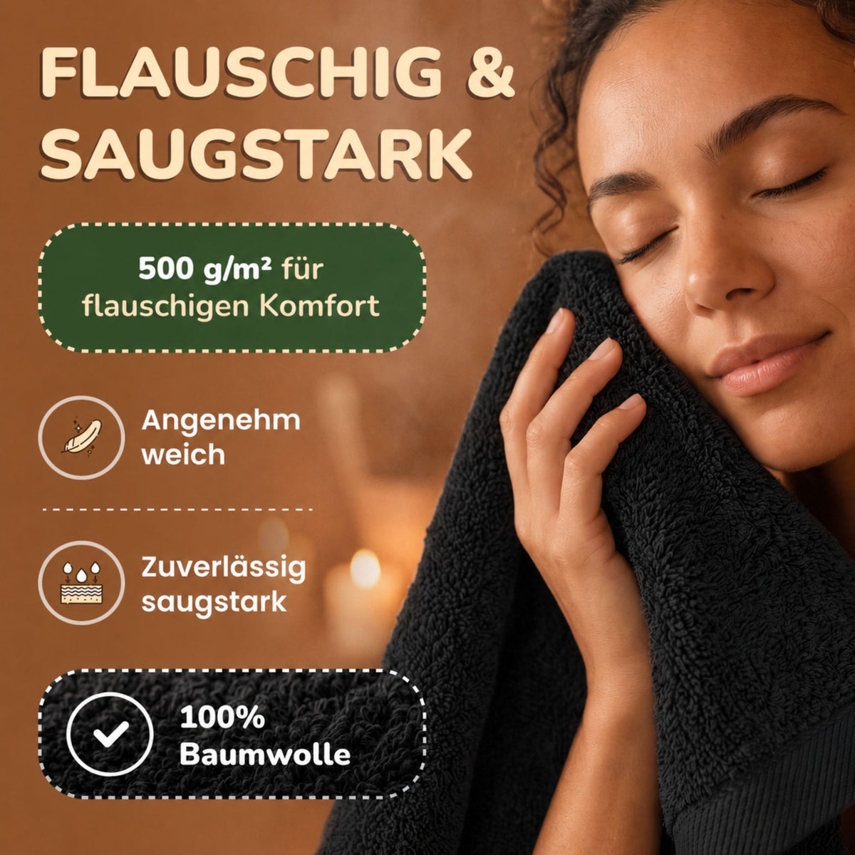 Saunatücher aus 100% Baumwolle im 1er Set – 80 x 200 cm, weich und saugfähig