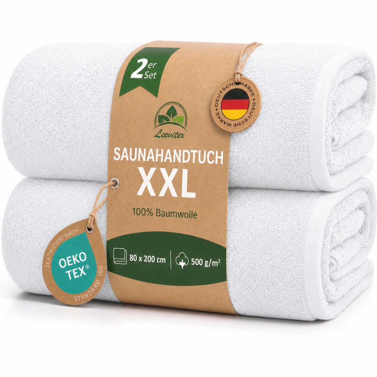 Saunatücher aus 100% Baumwolle im 2er Set – 80 x 200 cm, weich und saugfähig