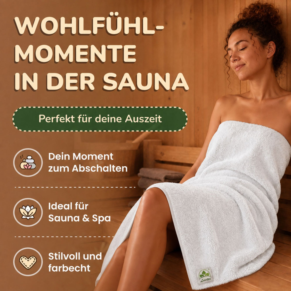 Saunatücher aus 100% Baumwolle im 1er Set – 80 x 200 cm, weich und saugfähig