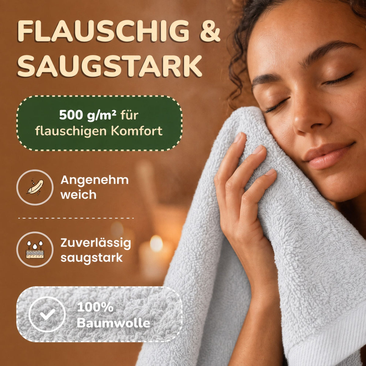 Saunatücher aus 100% Baumwolle im 1er Set – 80 x 200 cm, weich und saugfähig