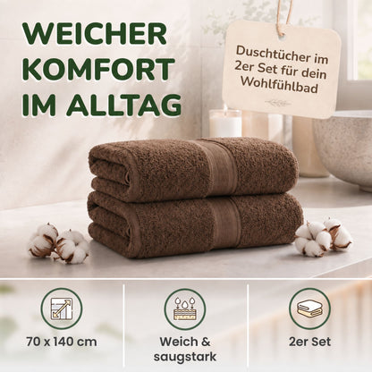 Duschtücher im 2er Set – 100% Baumwolle, 70 x 140 cm, weich und saugfähig