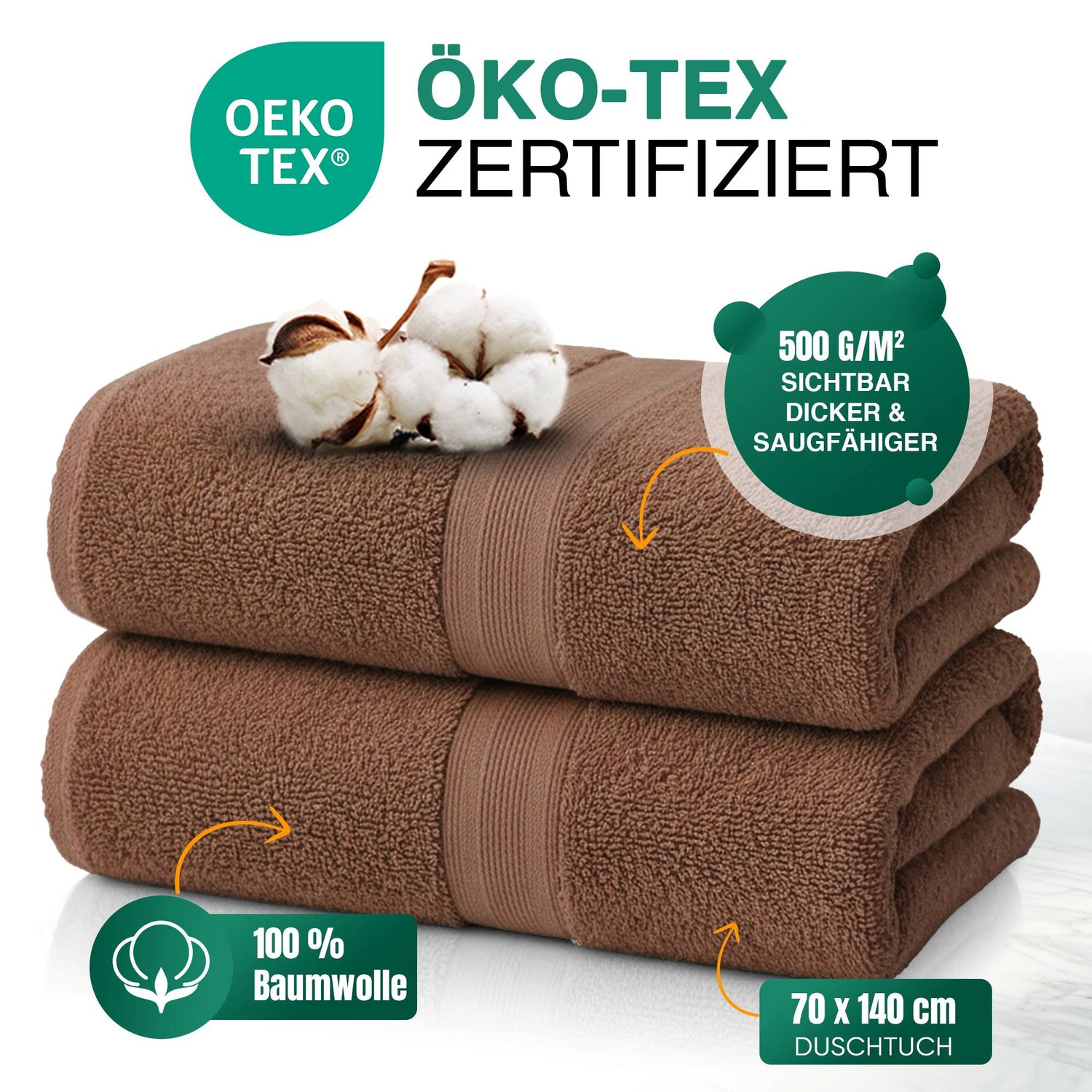 Duschtücher im 2er Set – 100% Baumwolle, 70 x 140 cm, weich und saugfähig