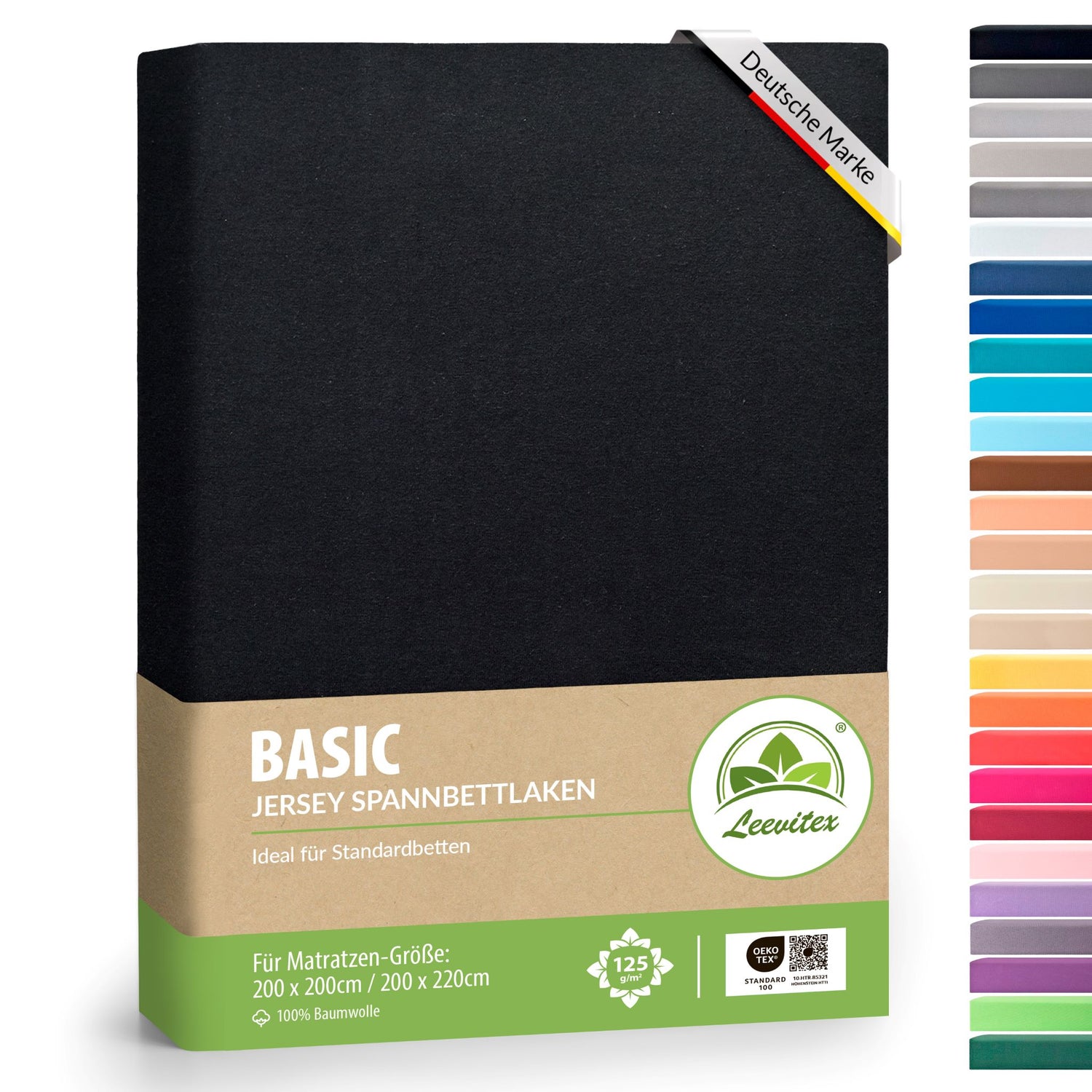 Basic Spannbettlaken 200x220 cm | 25 cm Steg | 100% Jersey-Baumwolle