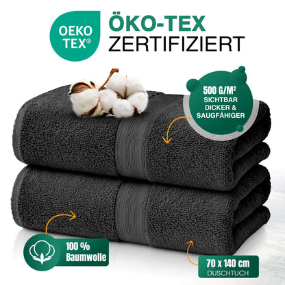 Duschtücher im 2er Set – 100% Baumwolle, 70 x 140 cm, weich und saugfähig