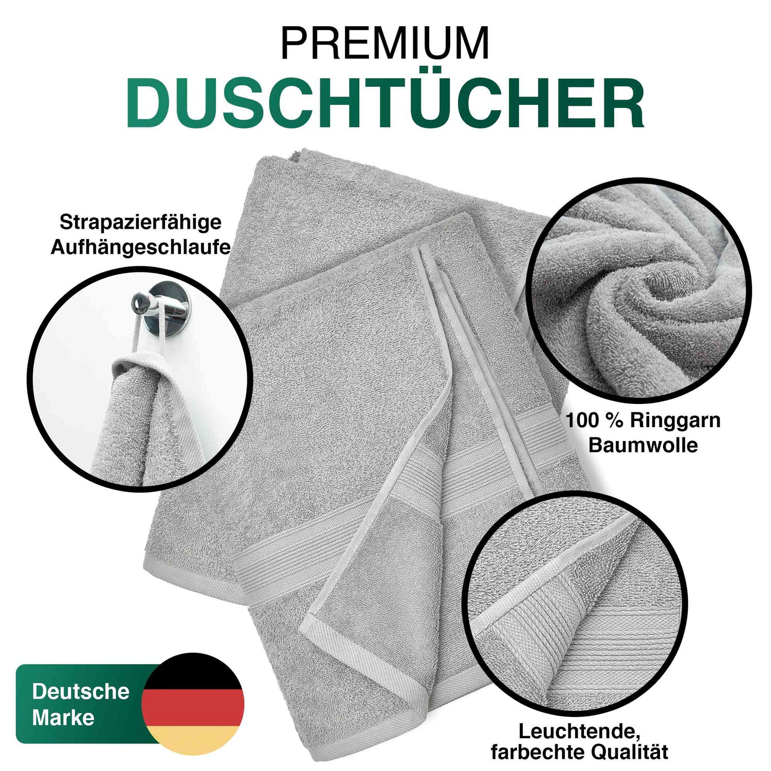 Duschtücher im 2er Set – 100% Baumwolle, 70 x 140 cm, weich und saugfähig