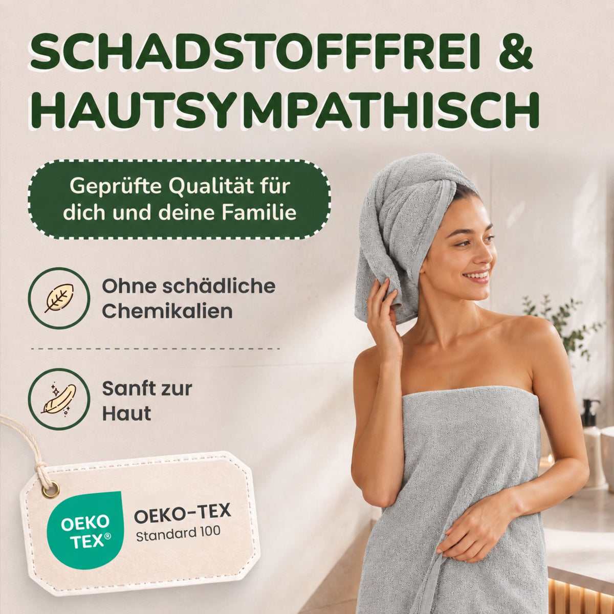 Duschtücher im 2er Set – 100% Baumwolle, 70 x 140 cm, weich und saugfähig