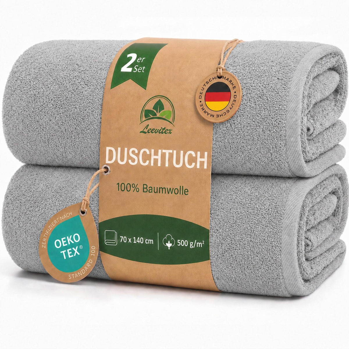 Duschtücher im 2er Set – 100% Baumwolle, 70 x 140 cm, weich und saugfähig