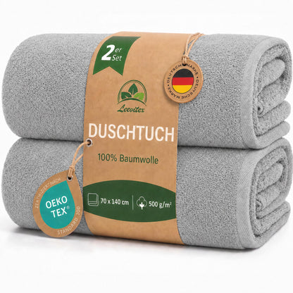 Duschtücher im 2er Set – 100% Baumwolle, 70 x 140 cm, weich und saugfähig
