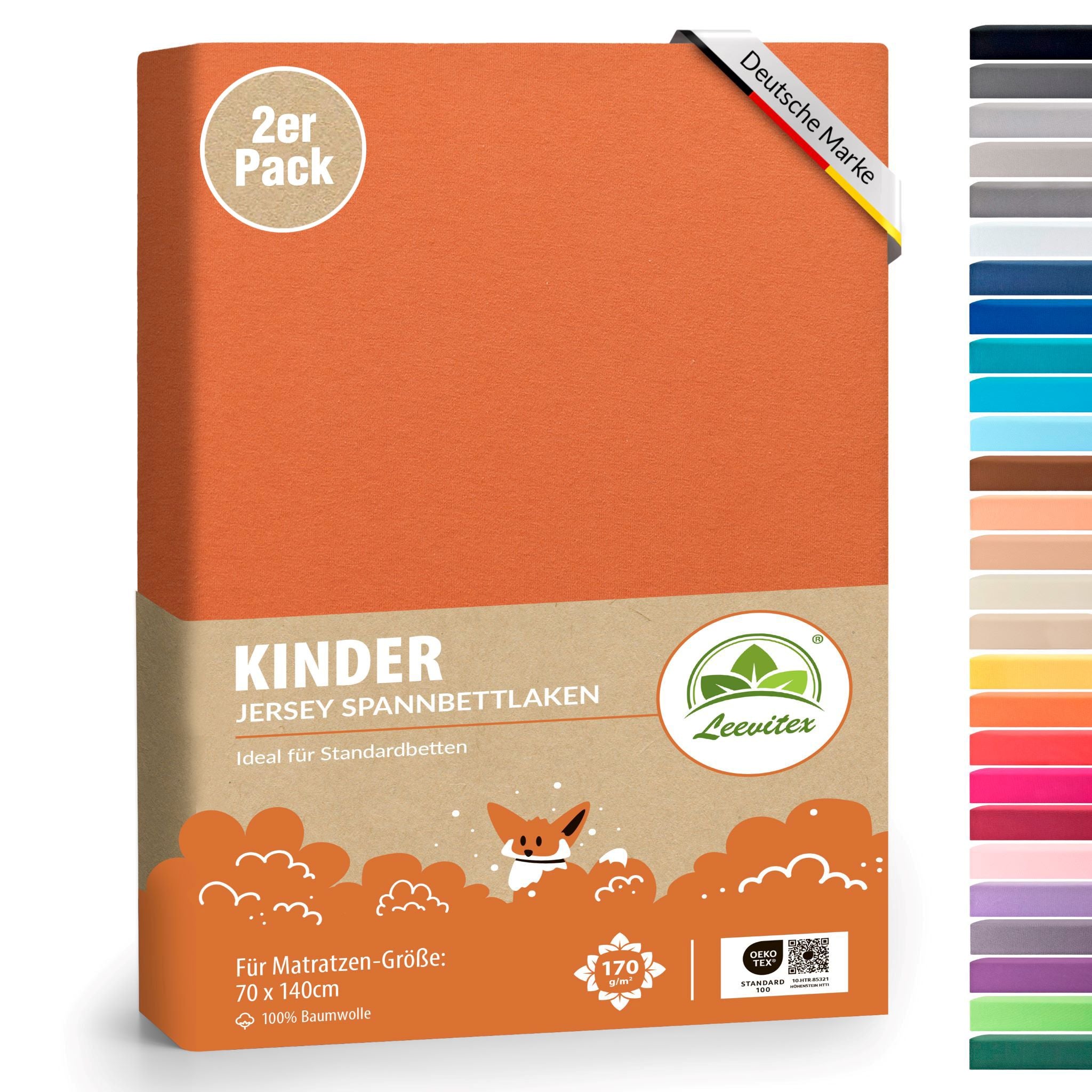 Kinderspannbettlaken von Leevitex im 2er Pack – 100% Jersey-Baumwolle, 70 x 140 cm
