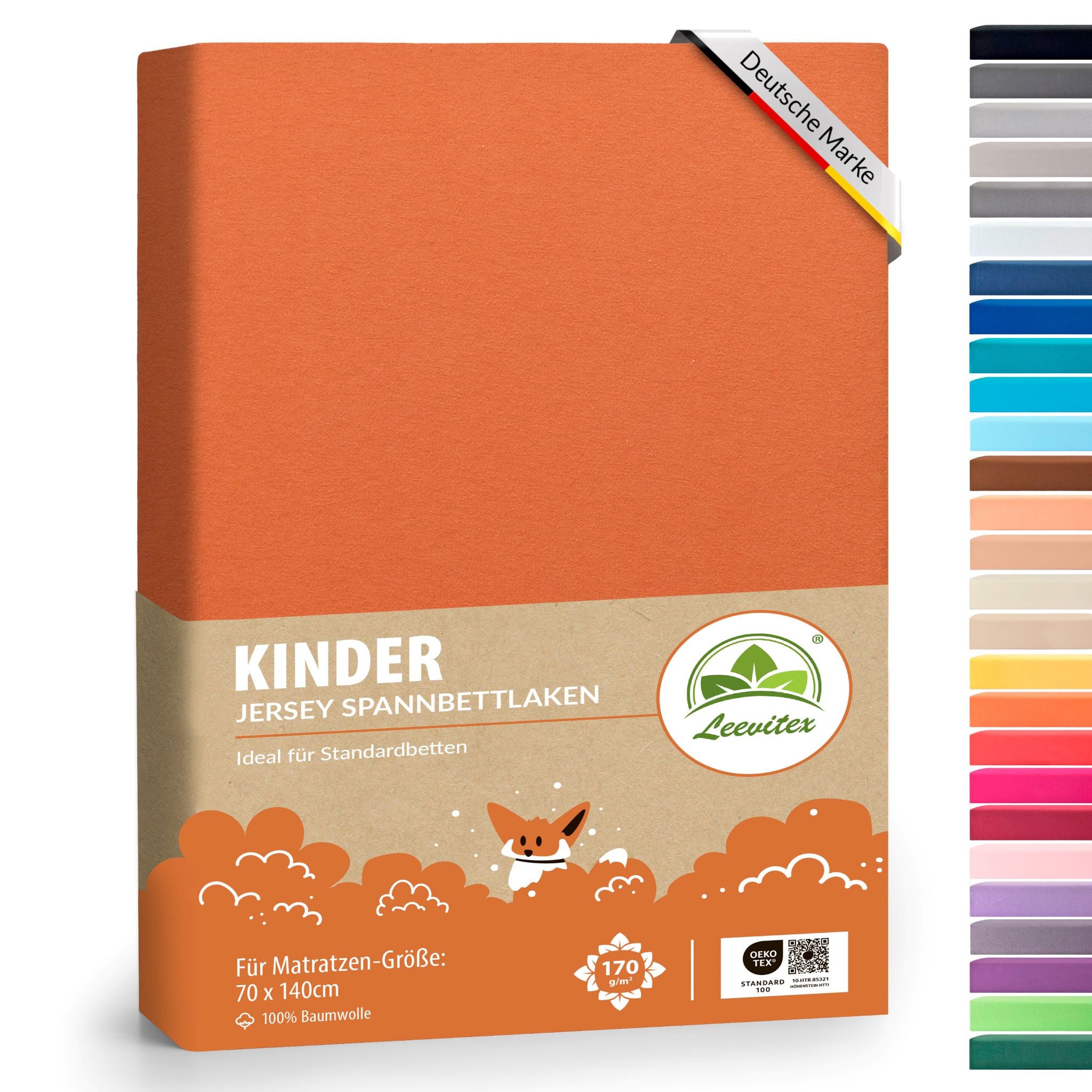 Kinder Spannbettlaken 70 x 140 cm von Leevitex im 1er Pack – 100% Jersey-Baumwolle,