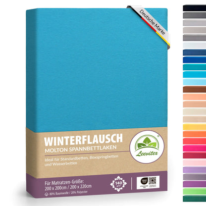 Winter-Spannbettlaken Türkis 200x200 cm in Verpackung von Leevitex