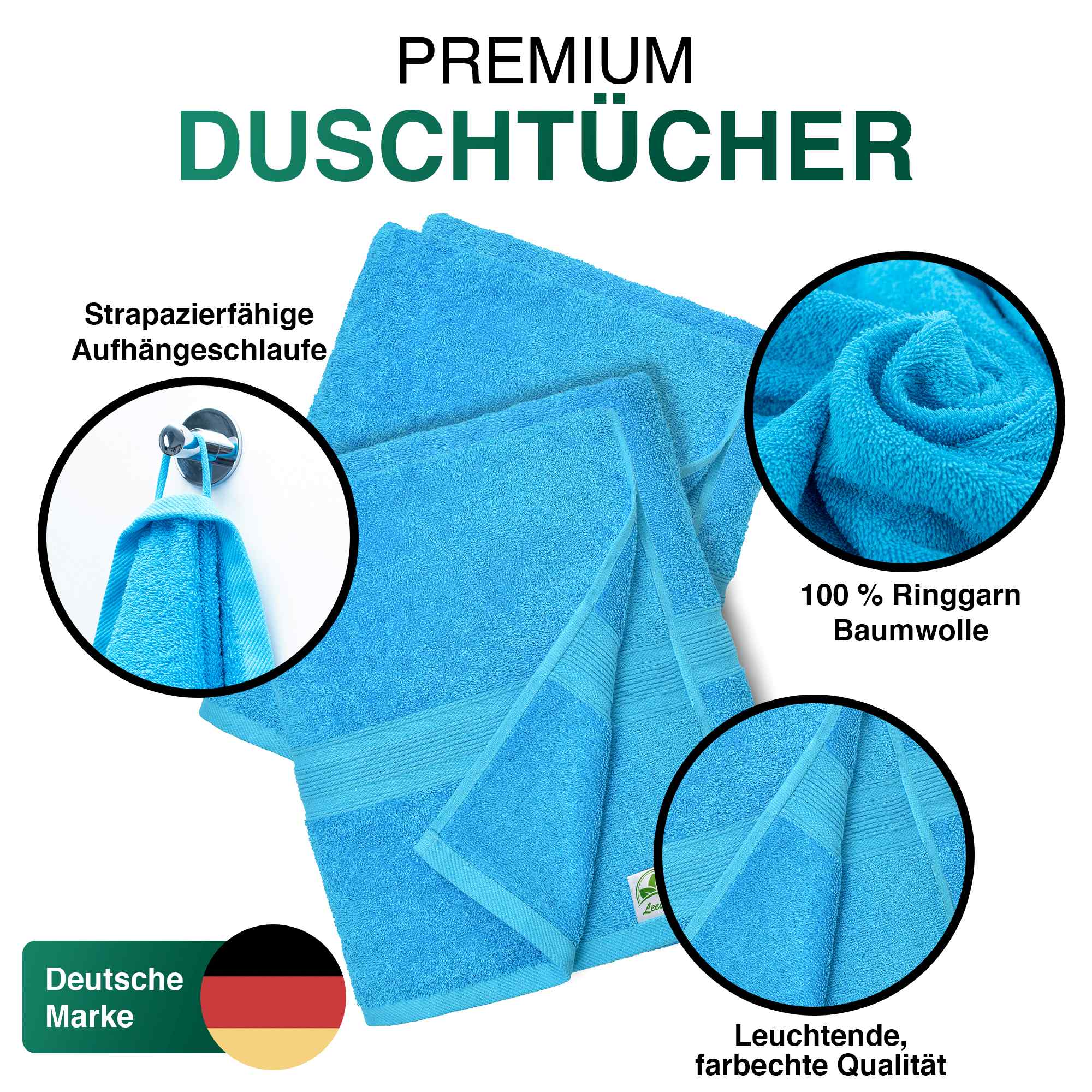 Duschtücher im 2er Set – 100% Baumwolle, 70 x 140 cm, weich und saugfähig