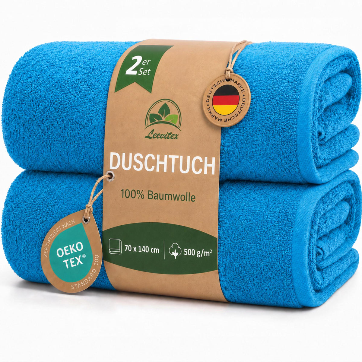 Duschtücher im 2er Set – 100% Baumwolle, 70 x 140 cm, weich und saugfähig