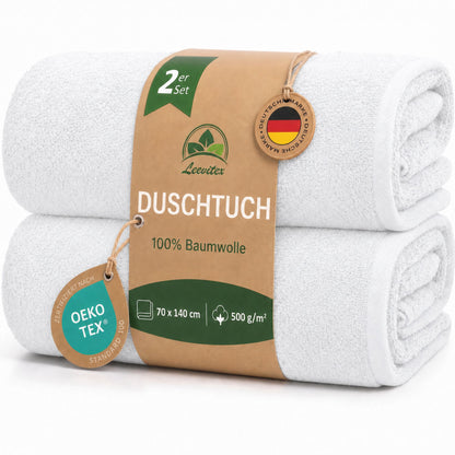Duschtücher im 2er Set – 100% Baumwolle, 70 x 140 cm, weich und saugfähig