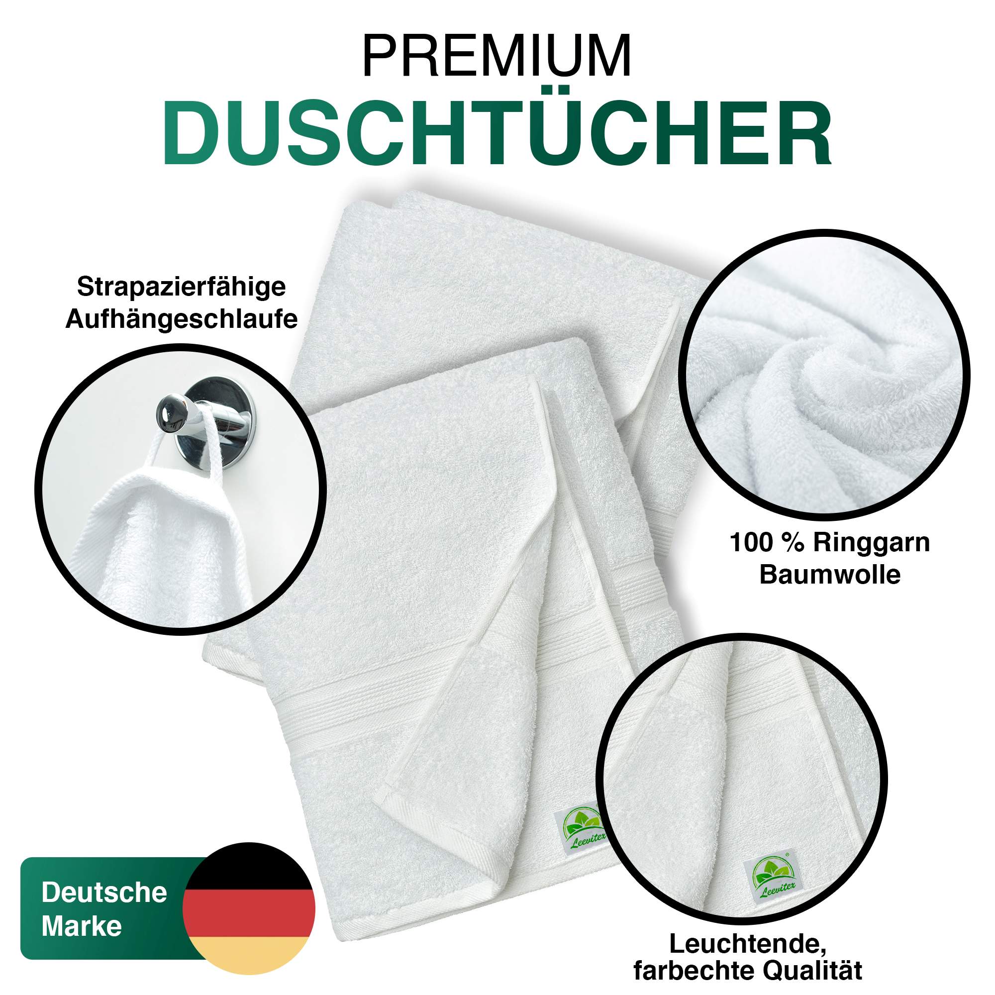 Duschtücher im 2er Set – 100% Baumwolle, 70 x 140 cm, weich und saugfähig