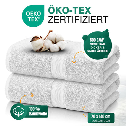 Duschtücher im 2er Set – 100% Baumwolle, 70 x 140 cm, weich und saugfähig