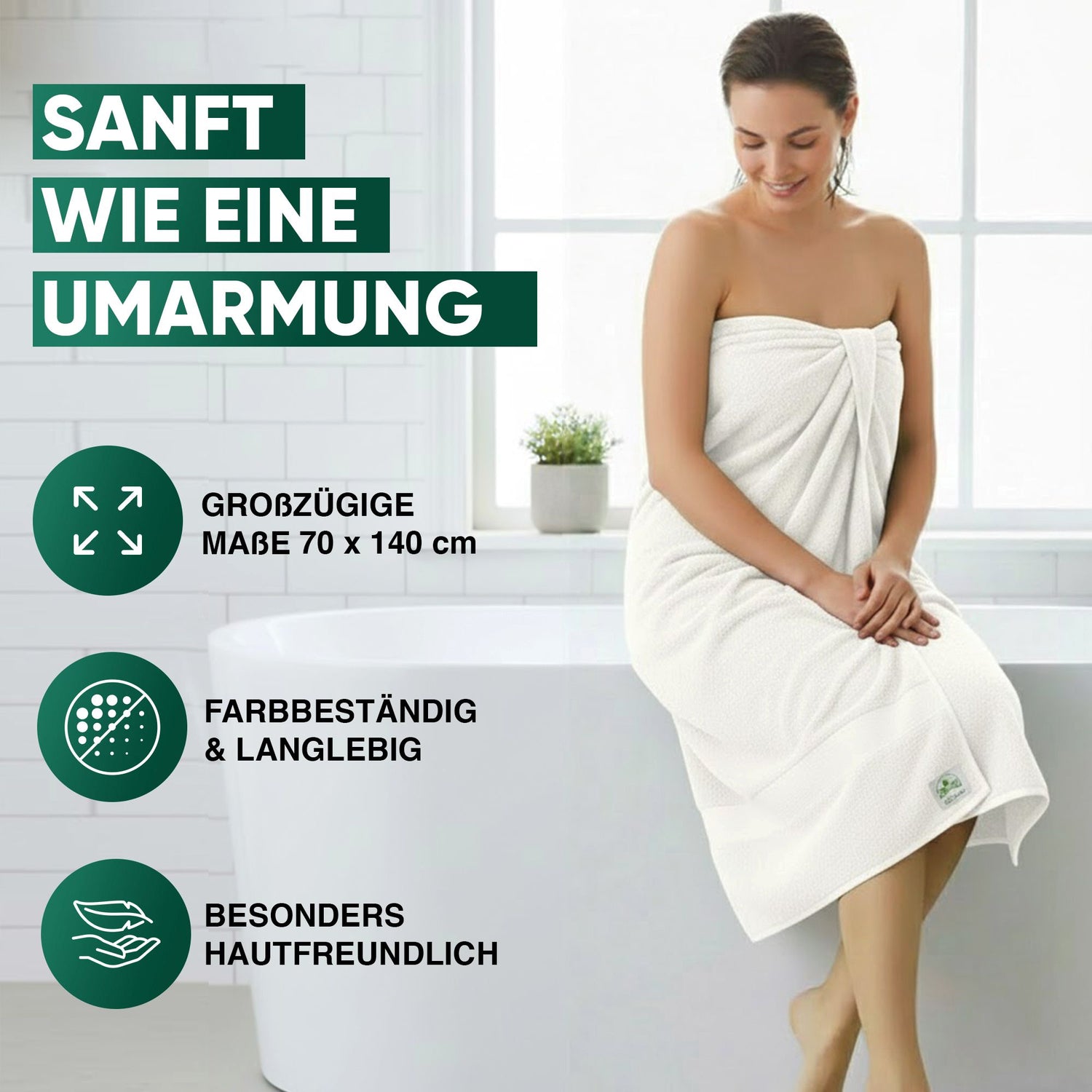 Duschtücher im 2er Set – 100% Baumwolle, 70 x 140 cm, weich und saugfähig