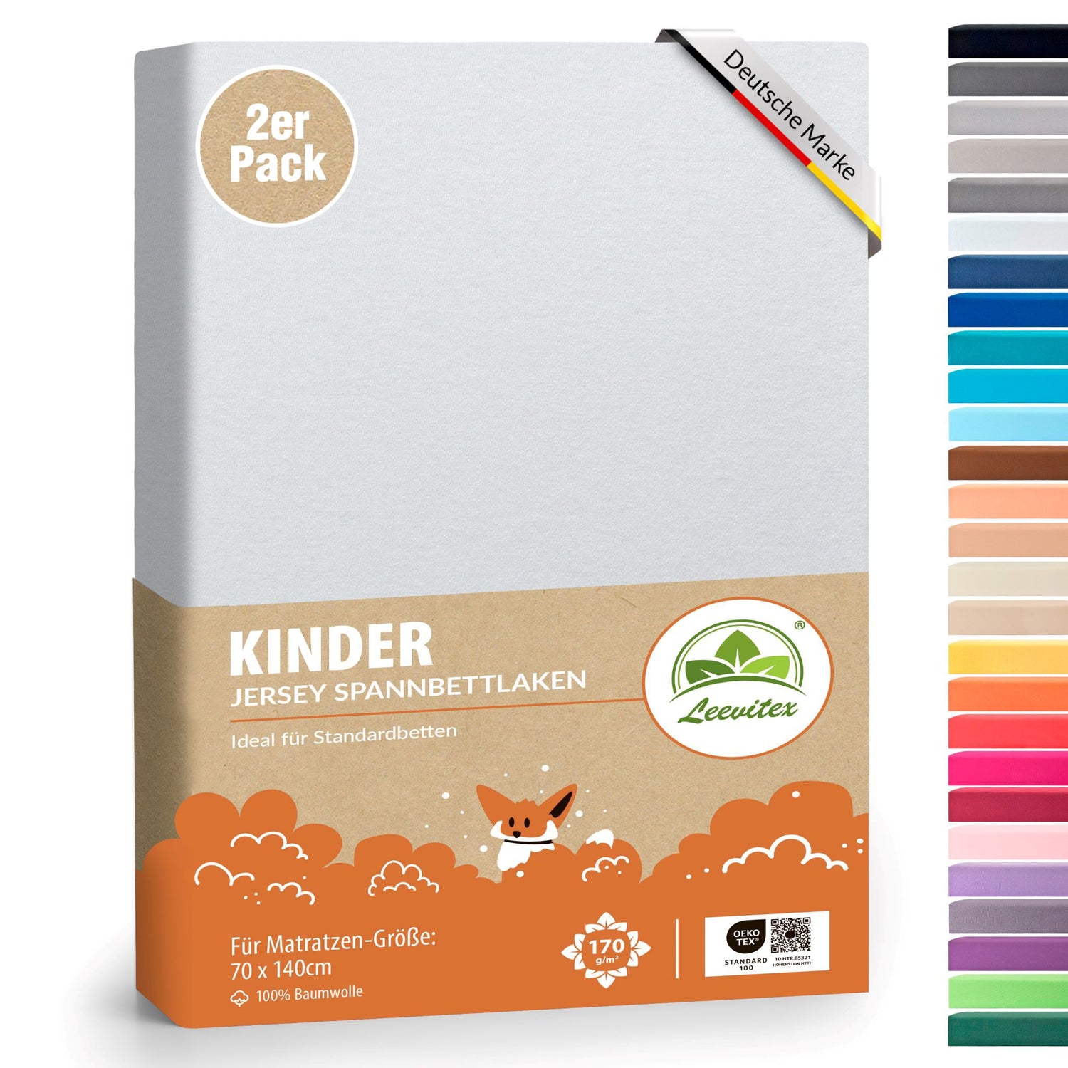 Kinderspannbettlaken von Leevitex im 2er Pack – 100% Jersey-Baumwolle, 70 x 140 cm